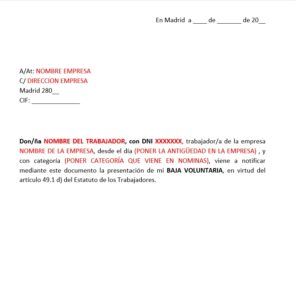 Formulario Editable Comunicación de baja voluntaria por el trabajador