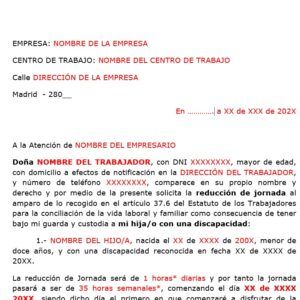 formulario solicitud reduccion jornada hijo discapacitado
